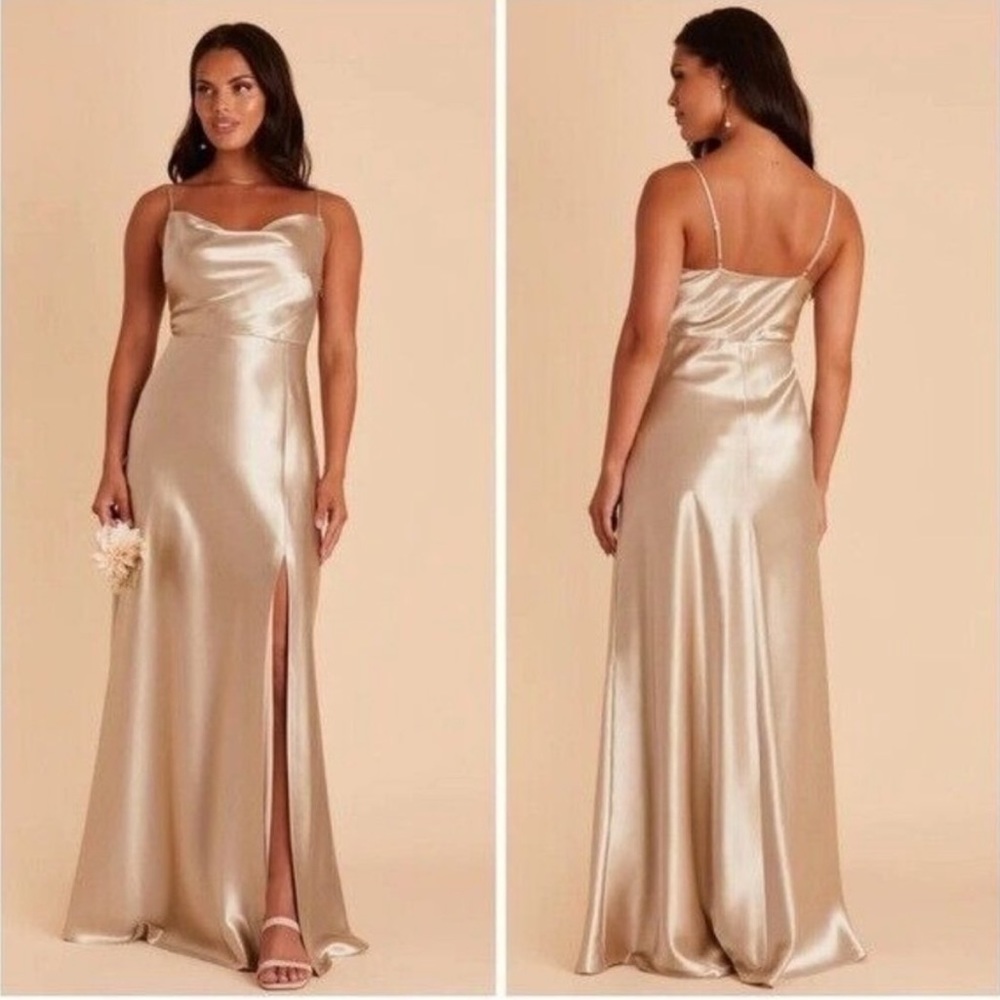 BIRDY GREY Lisa Satin Maxi Gown / Dress Neutral Champagne Sz L Wedding Formal